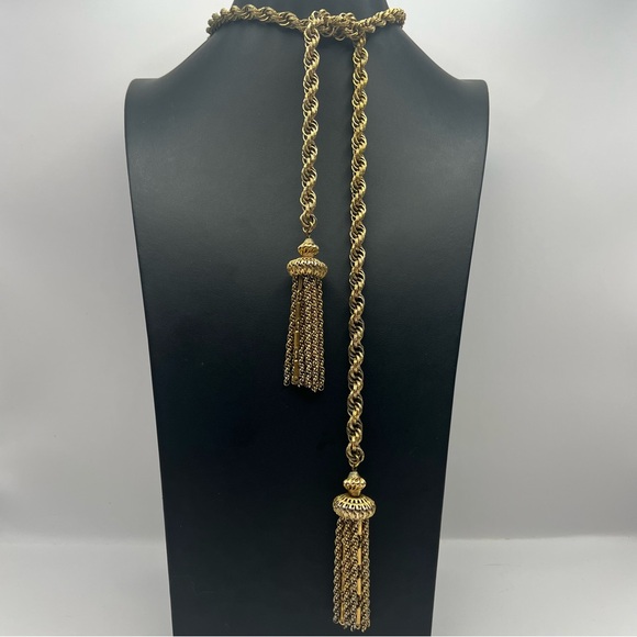 Monet Jewelry - Rare Monet Damita Gold Tone Lariat Tassel Necklace Book Piece